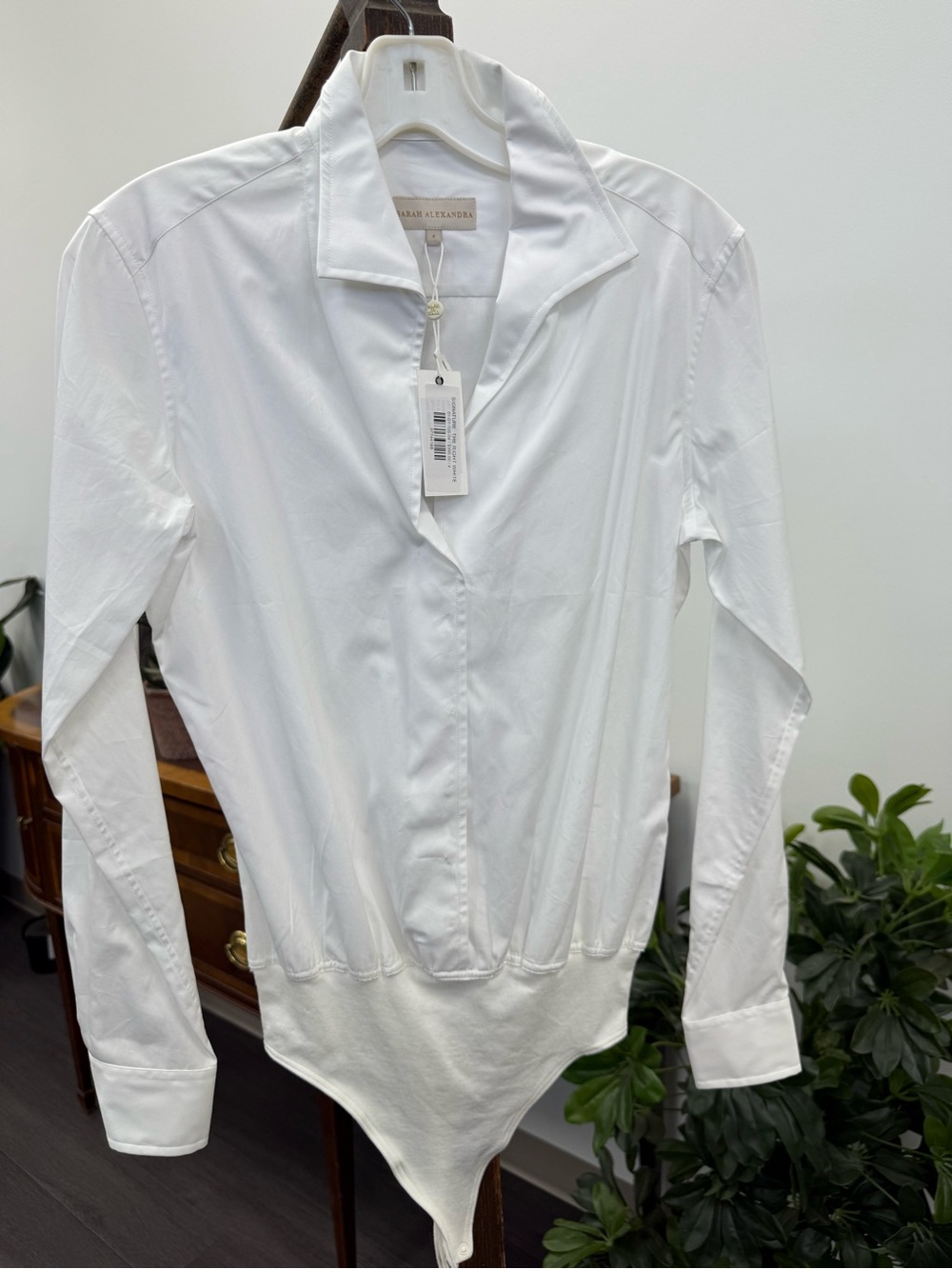 Women’s Sarah Alexandra White Long-Sleeve Button-Front Bodysuit